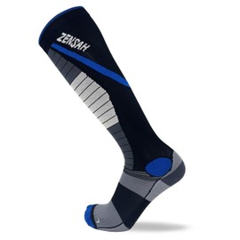 Zensah Deadlift Gripper Compression Socks - Shin Guard Protection for Powerlifting, OCR (1 Pair - Black/Blue, X-Large)