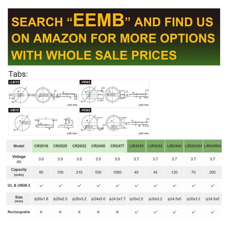 EEMB LIR2450 Rechargeable Battery 2450 Li-ion Battery Charger with 3.7V