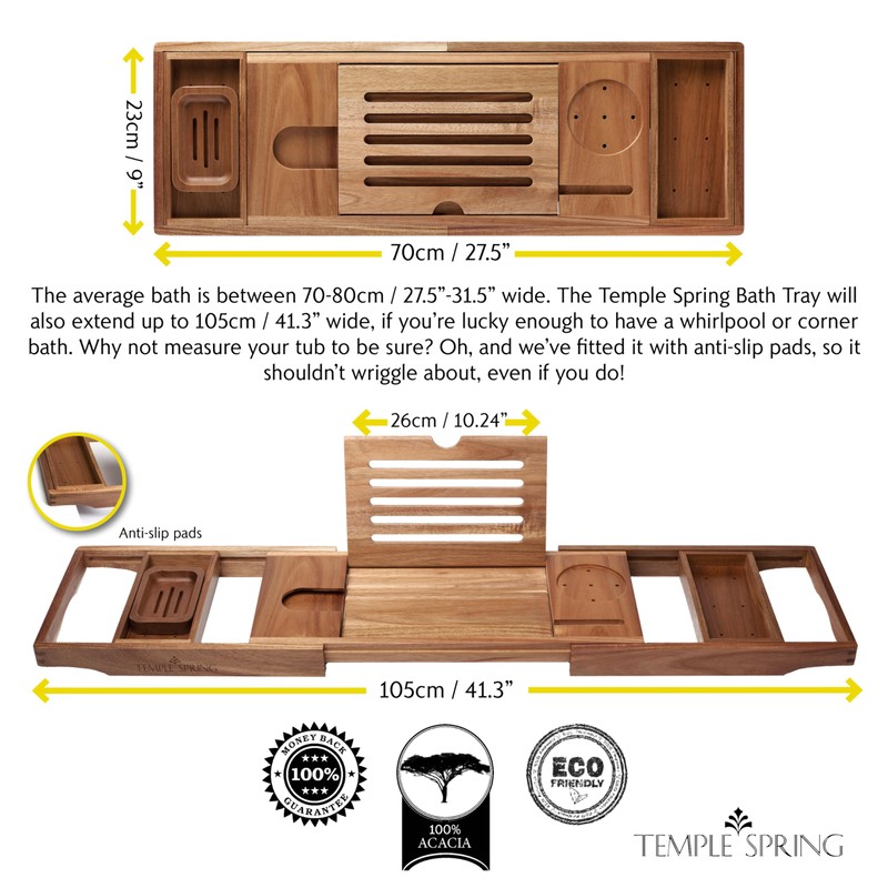 Temple Spring Wooden Bathtub Tray, Acacia Bathroom Accessories, Bath Tray