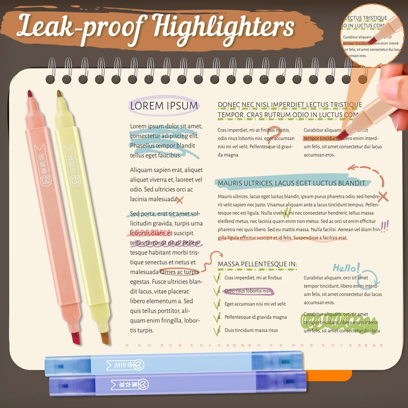 Ysimple Highlighters Pens, 12 pcs Double Ended Aesthetic Pastel Highlighter，Mild