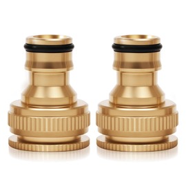 Silkwish 2 x Brass Hose Connector - 1/2 Inch and 3/4 Inch 2-in-1 Garden Hose Connection - 1/2 Inch & 3/4 Inch Tap Connector Female Thread for Gardena Hose Connections - Adapter Tap Garden Hose