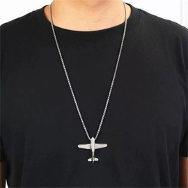 Airplane Aircraft Pendant Necklace Stainless Steel 3D Simple Charm Silver Jet Plane Model Flight Attendant Pilot Chain Necklace for Women Men Minimalist Aviation Traveler Fashion Jewelry Gifts,