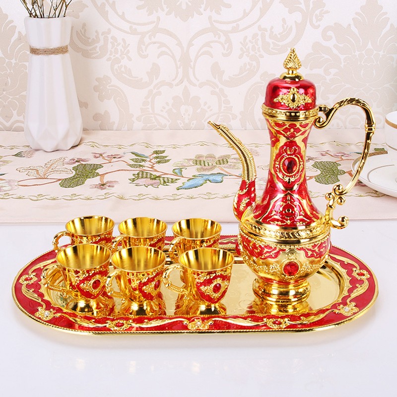 Vintage Coffee Pot Set Retro Metal Pot Tray Set Waterproof