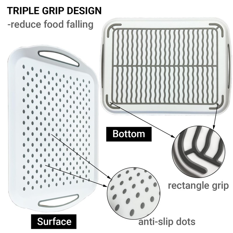 Crastilior Large Non Slip Serving Tray with Handles Food Trays