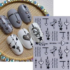 Valentine's Day Nail Art Stickers 6 Sheets Heart Nail Decals 3D Self-Adhesive Nail Decorations Moon Star Heart Pattern Nail Supplies Gold Nail Stickers for Women Valentines Acrylic Nail Accessories