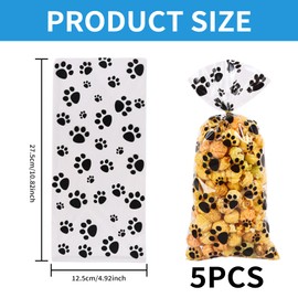 50 Pcs Cellophane Gift Bags,Cellophane Cones,Pet Paw Print Plastic Cellophane Bags Heat Sealable Treat Candy Bags Dog Cat Gift Bags Sweet Bags,for Pet Treat Party Favor