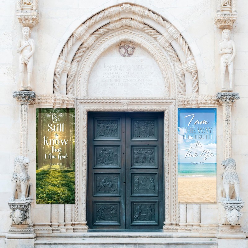 4Pcs Church Banners with Scripture for Sanctuary Wall Worship Classical