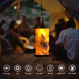 Consdemy Cordless Lamp Rechargeable Table Lamp,Japanese Hanging Lantern Paper Lamps Rice Paper Lamp,Small Touch Portable Table Lamp,Travel Night Light,Book Light,Desk Lamp for Room,Western Cowboy