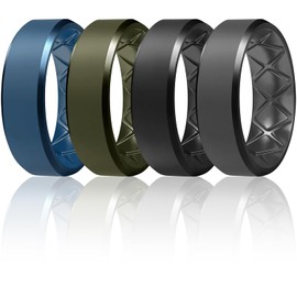 Egnaro Silicone Ring Men, Inner Arc Ergonomic Breathable Design, Mens Silicone Wedding Band 4 Rings / 1 Ring Rubber Wedding Bands, 9mm Wide-2.5mm Thick