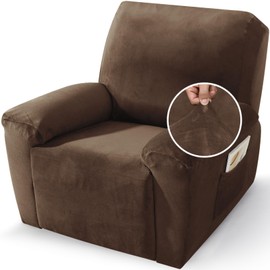 ZNSAYOTX 2026 Velvet Oversized Recliner Cover 3-Piece, Luxury Plush Recliner Chair Covers with Elastic Band & Ties Stay in Place, Stretch Reclining Slipcover for Lazy Boy Soft Washable (Dark Coffee)