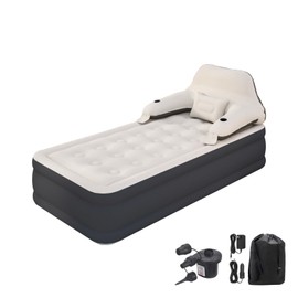 Outraveler Twin Size Air Mattress with Adjustable Headboard and Pump, Inflatable Bed Blow Up Mattress