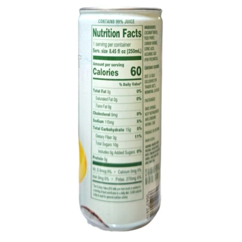 Trader Joe's SPARKLING COCONUT WATER with YUZU 8.45 FL OZ