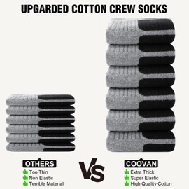 COOVAN Mens Cotton Crew Socks Moisture Wicking Cushioned Athletic Heavy Duty Work Boot Socks 6 Pairs