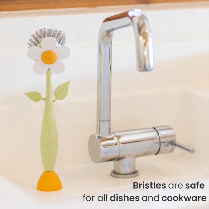 Vigar Florganic Daisy-Shaped Dish Brush, a Dish Brush with Handle,