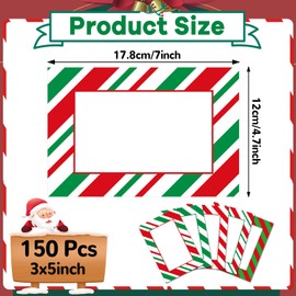 Lonfliness 150PCS Christmas Picture Frame Christmas Stripe Paper Photo Frames Xmas Cardboard Frames with Stand DIY Red and Green Photo Crafts Frame Ornament for Christmas Gift Hanging Decor