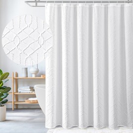Gibelle White Shower Curtain for Bathroom, 3D Embossed Geometric Textured Fabric Shower Curtain Set with Hooks, Modern Farmhouse Elegant Design, Hotel Quality, 72x72