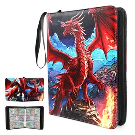 Trading Card Binder 9 Pocket, 900 Pockets Card Folder Holder Book PU Leather Trading Card Album Dragon Cards Collection Storage with Zipper for Football Game 50 Pages