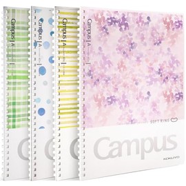 Cuaderno en espiral Kokuyo, paquete de 4 cuadernos Campus B5 con anillo suave y diseño de puntos con regla de 7 mm, 40 hojas, cuaderno estético de 1 a