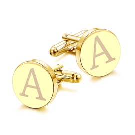 LOLIAS Cuff Links Mens Accessories Jewelry Classic Initial Cufflinks with Gift Box 14K gold plated Cufflinks,Letter A
