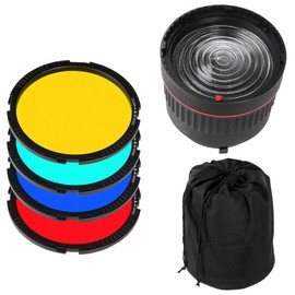 FocusFoto Bowens Mount Studio LED Flash Light Focus Lens Angle Adjustable & 4X Color Filters