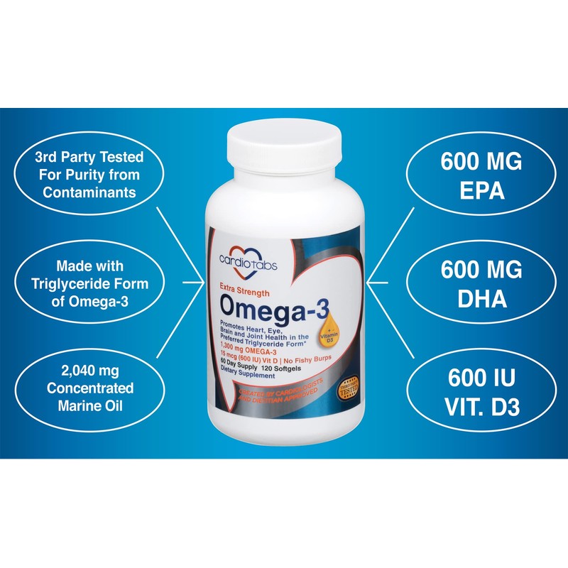 Omega-3 Extra Strength + Vitamin D3, Triglyceride Form, 1300 mg