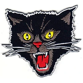 PatchClub Black Cat Patch Iron On/Sew On - Screaming Rockabilly Cat Patch Punk Patches for Jacket, Vest, Jeans, Backpack