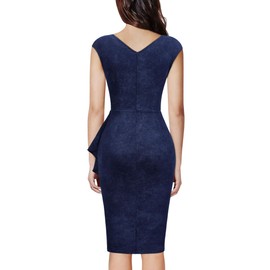 Miusol Women's Vintage Ruffle Style Glitter V Neck Sleeveless Sparkly Cocktail Dress (Large, A-Navy Blue)