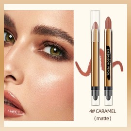 Matte Eyeshadow Sticks for Eyes, KXAMELIE Eye Brightener Stick with Double End Brush, Durable Eyeshadow Pen, Colouring Pencils, Smudger Cream Contour Stick for Women (Caramel)