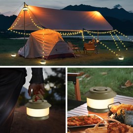 Camping String Light w/Lamp, 66FT,3000mAh Rechargeable Waterproof LED Hanging Light, Fast Storage Without Tying, for Outdoor Camping Awning Tent Garden Party Festival Decoration