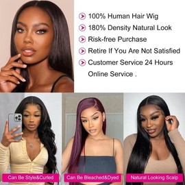 RXY 13 x 6 Real Hair Wig, Straight HD Lace Front Wig, Human Hair, 100% Brazilian Wigs, Women's with Baby Hair, Glueless Wigs, 16 Inches (41 cm)