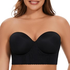 COOVOICE Women Longline Seamless Strapless Bra Plus Size Full Coverage Underwire T-Shirt Bra Black 44D