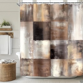 Brown Shower Curtain Rust Rustic Modern Abstract Geometric Bathroom Set