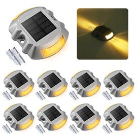 Solar Deck Lights Driveway Dock Lights, VOLISUN 8-Pack Led IP67 Waterproof Outdoor Warning Step Lights for Driveway Sidewalk Garden Pathway Yard(Warm White)