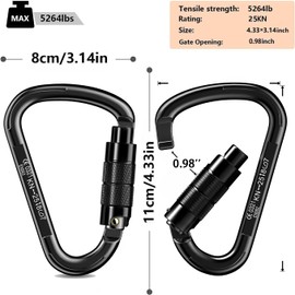 Auto Locking Carabiner Heavy Duty Carabiner 25kN UIAA Certified Climbing Carabiner Climbing Equipment Safety Carabiner for Rappelling, Hammocks, Rescue, Dog Leash, Swing ABK2