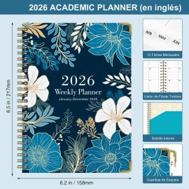 Agenda Diaria Doxungoo 2026 A5 Anillada con Espiral Metálico y Cubierta Impermeable