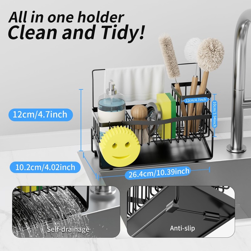 Adurei Kitchen Sink Caddy Sponge Holder for Kitchen Sink SUS304