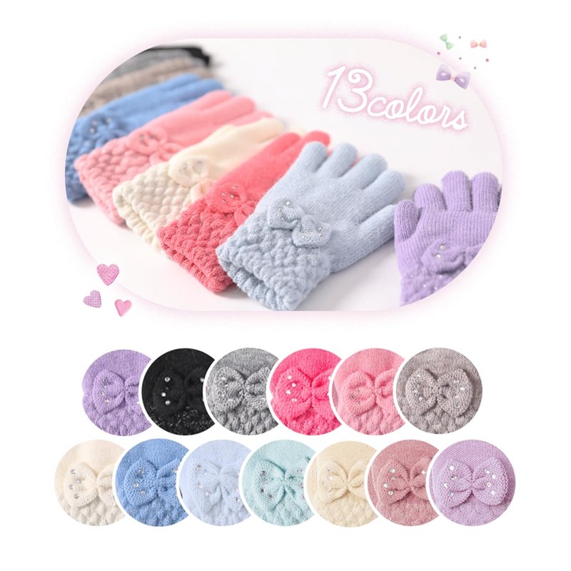 Arisana Kids' Knitted Gloves, Girls, Five-Fingered, Juniors, Fleece-Lined, Solid Colors,
