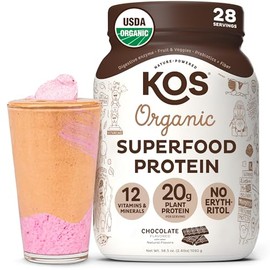 KOS Vegan Protein Powder Erythritol Free, Chocolate - Organic Pea Protein Blend, Plant Based Superfood Rich in Vitamins & Minerals - Keto, Dairy Free 