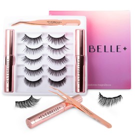Everbelle Kit de 5 Pares de Pestañas Postizas Magnéticas SIN Pegamento (Reusables hasta 30 veces) y Dos Delineadores Magnéticos Líquidos para Ojos (8ml c/uno) A Prueba de Agua