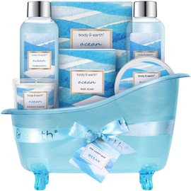 Bath and Body Gift Set for Women, Body & Earth Ocean Gift Basket, 7 Pcs Bath Sets for Women Gift with Bubble Bath, Body Lotion, Scented Candle, Spa Kit for Women, Christmas Gifts for Mom