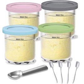 4 Pack Pints and Lids for Ninja,16 Oz Creami Containers,Compatible with Ninja Creami NC301 NC300 NC299AMZ Series, Creamy Icecream Containers Cups Set with Lids and Scoops for Home Kitchen