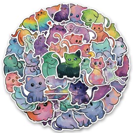 100 PCS Starry Cat Stickers,Rainbow Aesthetic Vinyl Waterproof Stickers for Water Bottle Laptop Luggage Helmet Skateboard Snowboard Guitar Scrapbook Phone Gifts for Teens Girls