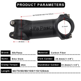 Alfa Pasca Carbon Stem 3K Matt Handlebar Stem 31.8 Carbon 6 Degree Bicycle Stem Road Bike 60 mm