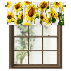 CANVASBEE Cenefas de cocina de girasoles amarillos para ventanas, cenefa de granja, bolsillo para barra, cortina de 52 x 18 pulgadas, cenefas blancas para cafetería, sala de estar, baño, 1 panel