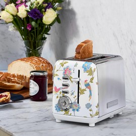 VQ Laura Ashley Elveden White Stainless Steel 2 Slice Toaster | Bagels & Bread Toasters 2 Slices Wide Slot with Defrost Mode | Grille Pain 2 tranches