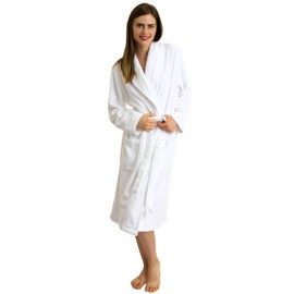 TowelSelections Womens Plush Bathrobe 100% Cotton Luxury Terry Shawl Bath Robe Large/X-Large Brilliant White