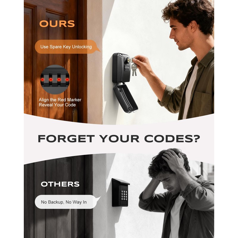 Vewaci Wall-Mounted Lock Box for Keys with Code, Large Capacity
