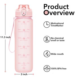 Alwager 32oz Water Bottle with Straw, Motivational Bottle with Time Marker and Strap, BPA Free & Leakproof, Inspirational Water Bottle for Outdoor Sports Office Gym (Set of 1)