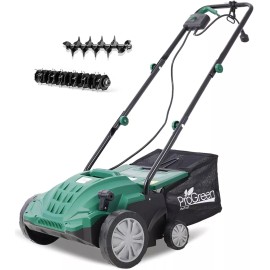 ProGreen 13 Inch 12A Electric Dethatcher Scarifier,2 in 1 Folding Lawn Dethatcher w/ Bag