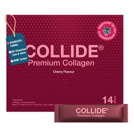 COLLIDE Collagen Hyaluronic Acid Powder Cherry Flavour - 14 Servings of Collagen - Sugar Free & Vegetarian - Swiss Formula - With Vitamin C, Biotin, Zinc & Folic Acid